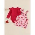 thumbnail image 2 of Suealasg Infant Baby Girl Valentines Day Outfits 2pcs Newborn Casual Spring Clothes 3M 6M 12M 18M Long Sleeve Romper Heart Bow Print Overall Dress, 2 of 8