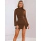 thumbnail image 5 of Vestido de Mujer con Mangas Largas Cruzadas, Volantes, Dobladillo Ajustado, Abertura, Cuello Medio Alto, Falda Corta, Cintura Ajustada. Café S, 5 of 9