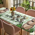 thumbnail image 3 of Groundhog Day Table Cloths for 8 Foot Rectangle Tables, Green Plaid Spring Botanical Star Yellow Patio Waterproof Elastic Fitted Tablecloths, Washable Rectangular Table Cover for Camping, 3 of 8