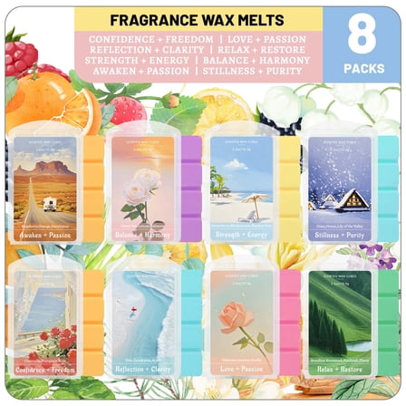 LA BELLEFÉE Scented Wax Melts Cubes Set of 8, for Use in Wax Warmers & Oil Burners, 8 Different Fragrances for Home, Room & Car Air Freshener