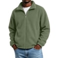 thumbnail image 2 of Polar Fleece Jacket For Men Full Zip Fleece Coat Stand Collar Solid Long Sleeve Top Army Green XL, 2 of 6