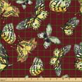 thumbnail image 2 of Ambesonne Butterfly Fabric by the Yard Upholstery, Exotic Butterflies Print, 5 Yards, Mustard Burgundy and Grey, 2 of 5