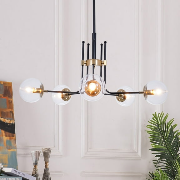 26 Inch Black & Oil Rubbed Bronze Industrial 8-Light Pendant Chandelier - Adjustable Chain Hanging Light for High Ceiling Dining Room, 8 E26 Bases