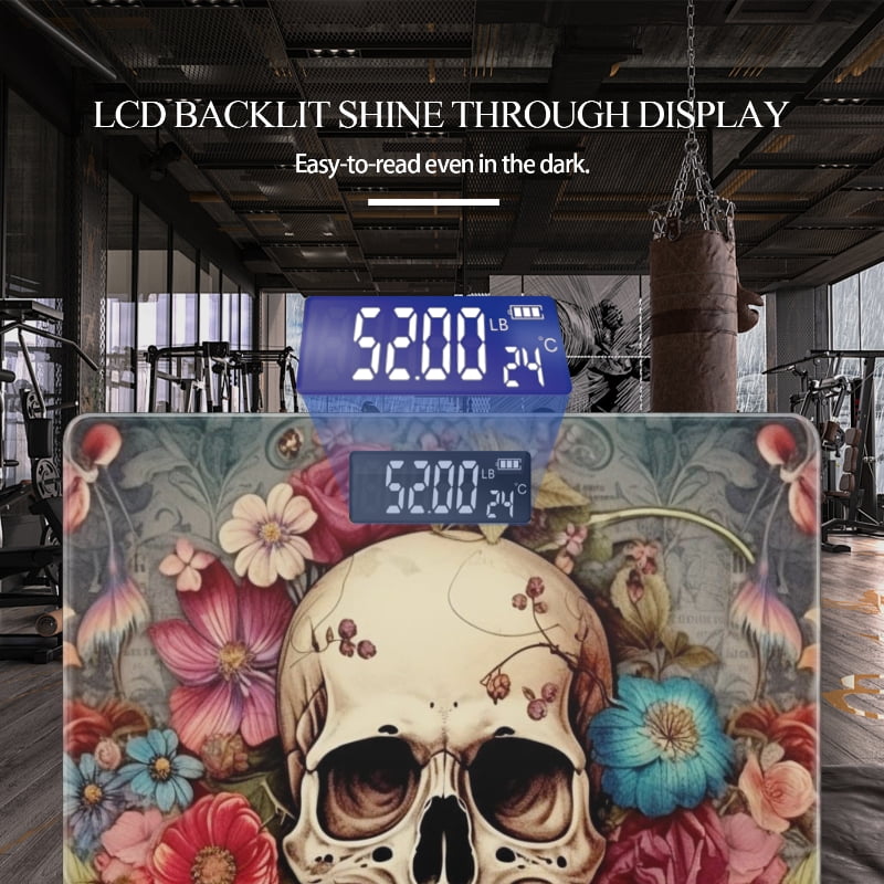 Bathroom Scale, Highly Accurate Digital Body Scale,Precisely Measures Weight up to 400 lbs-Skull Surrounded By Flowers In The Background Intricate Floral Pattern