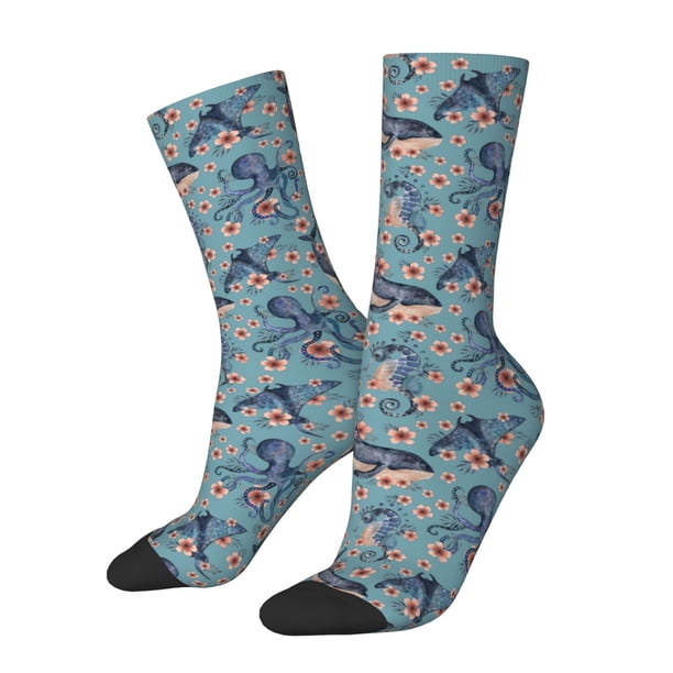 Balery Underwater Animals and Flowers Calcetas Largas con Estampado para Hombre y Mujer – Suaves y Transpirables, Talla Única (US 5-11)