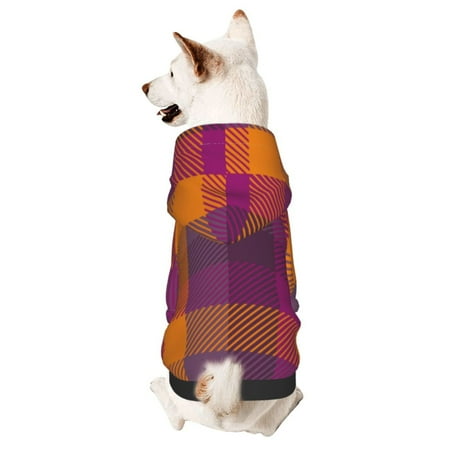 Haiem Purple Yellow Buffalo Plaid for Winter Dog Hoodie Sweatshirts with Pockets Warm Dog Clothes for Small Dogs Chihuahua-Small