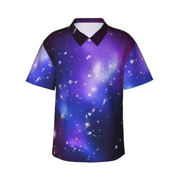 Galaxy Men'S 3d Print Casual Button Down Shirts, Novelty Hawaiian Short Sleeves 2xl