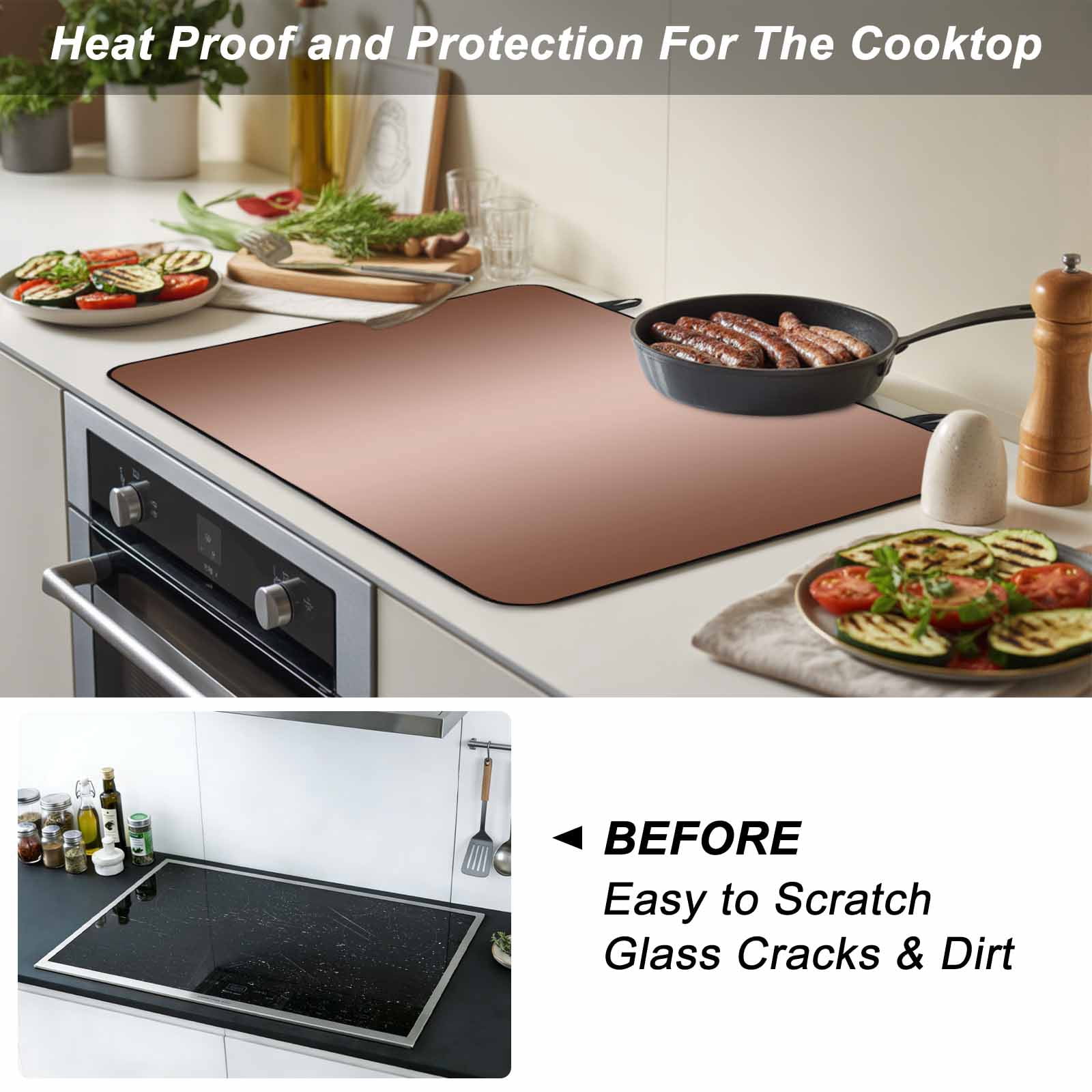 Chocolate Ombre Stove Top Cover for Electric Stove, Heat-proof & Non Slip Glass Top Stove Cover Protector, Modern Gradient Abstract Art Kitchen Flat Cooktop Rubber Mat 28.5x20.5 Inches