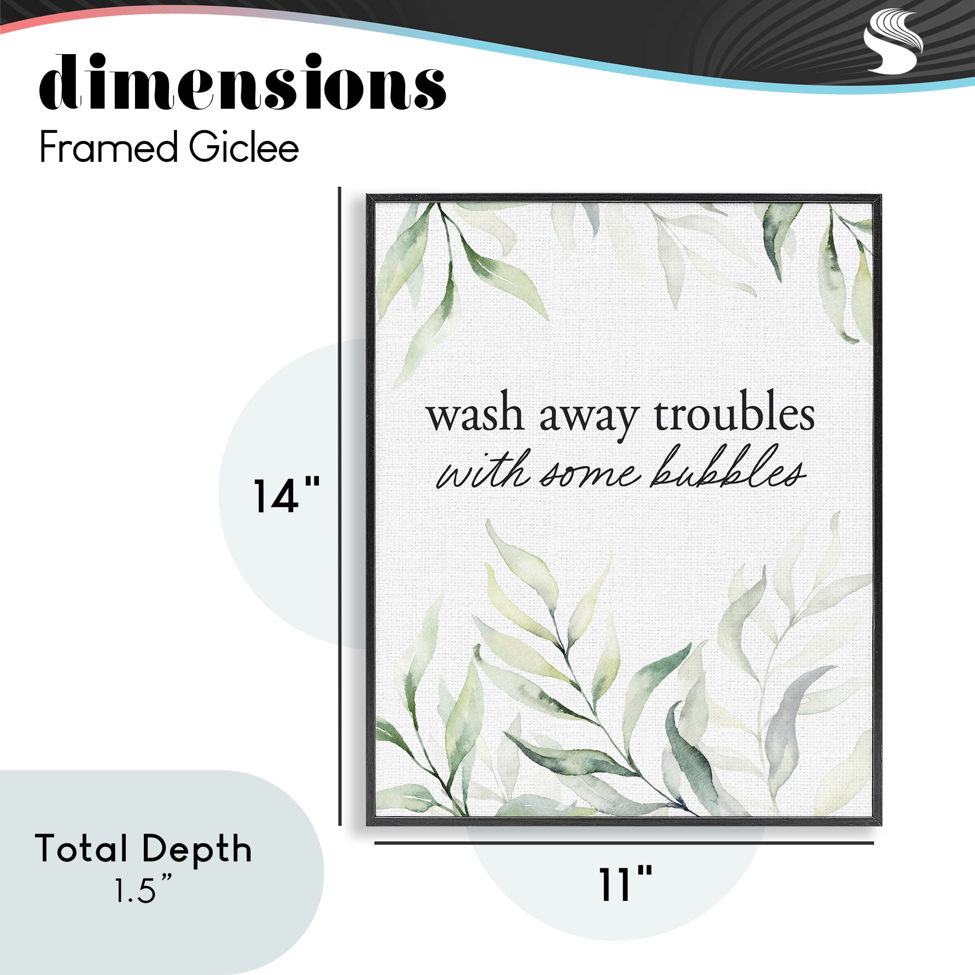 Zen Wash Away Troubles Black Framed Giclee Art, design by Lettered and Lined