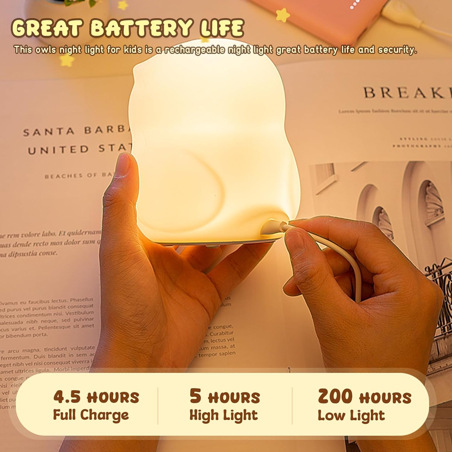 Night Light for Kids, 7 Color RGB Changing Owls Kids Night Light, Cute Silicone Owls Nightlight for Baby and Toddler Gifts, Kawaii Bedside Lamp for Sleep Aid, Breastfeeding