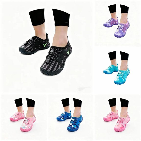 WEIGFI Toddler Kids Girls Boys Water Shoes Barefoot Wide Toe Quick-Dry Beach Shoes Bright Color Cartoon Print Lightweight Outdoor Swim Pool Sneakers Camping Daily Funny Footwear,Black,3-4 Years