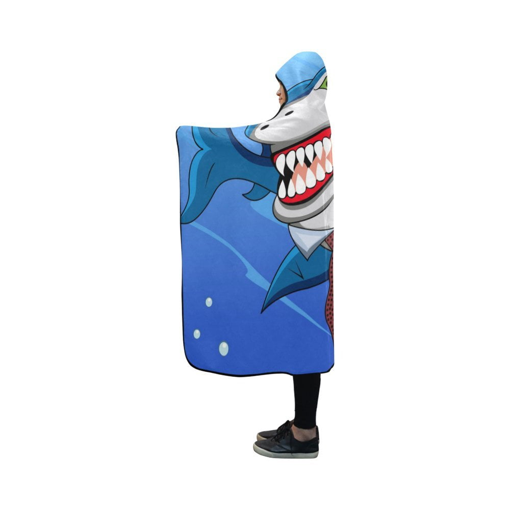 ASHLEIGH Hooded Blanket Funny Shark Cartoon Throw Wrap Wearable Blanket  40x50 Inch Comfortable Softness 