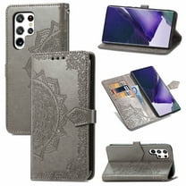 Feishell Embossed PU Leather Wallet Phone Case for Samsung Galaxy S23 Ultra 6.8 inch,Full Protection Magnetic Clasp Flip Stand Card Slots Shockproof Protective Cover with Hand Strap,Gray