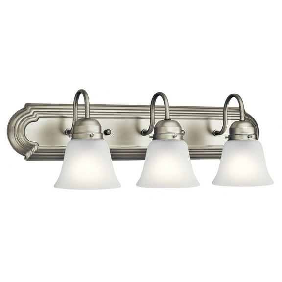 3 Light Vanity Light Approved for Damp Locations with Traditional Inspirations 8 inches Tall By 24 inches Wide-Brushed Nickel Finish Bailey Street