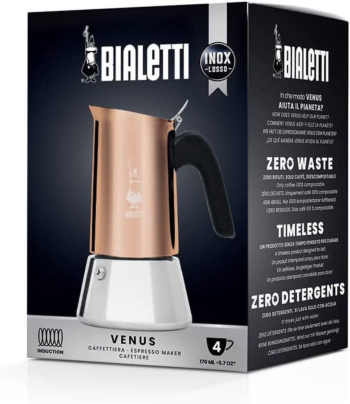 Bialetti Venus Induction Espresso Maker 6 Cup or 8 ounces Stainless Steel  EUC