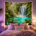 thumbnail image 2 of Tropical Waterfall With Pink Flowers, Peaceful Photographic Style for Nature Lovers, Nature Wall Art, Housewarming Gift Tapestry Wall Hanging for Bedroom and Living Room, 2 of 7