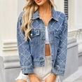 thumbnail image 6 of WXLWZYWL Women's Oversized Denim Jackets Plus Size Button Down Shirt Casual Summer Fall Jean Half Sleeve Blouse Tops, 6 of 6