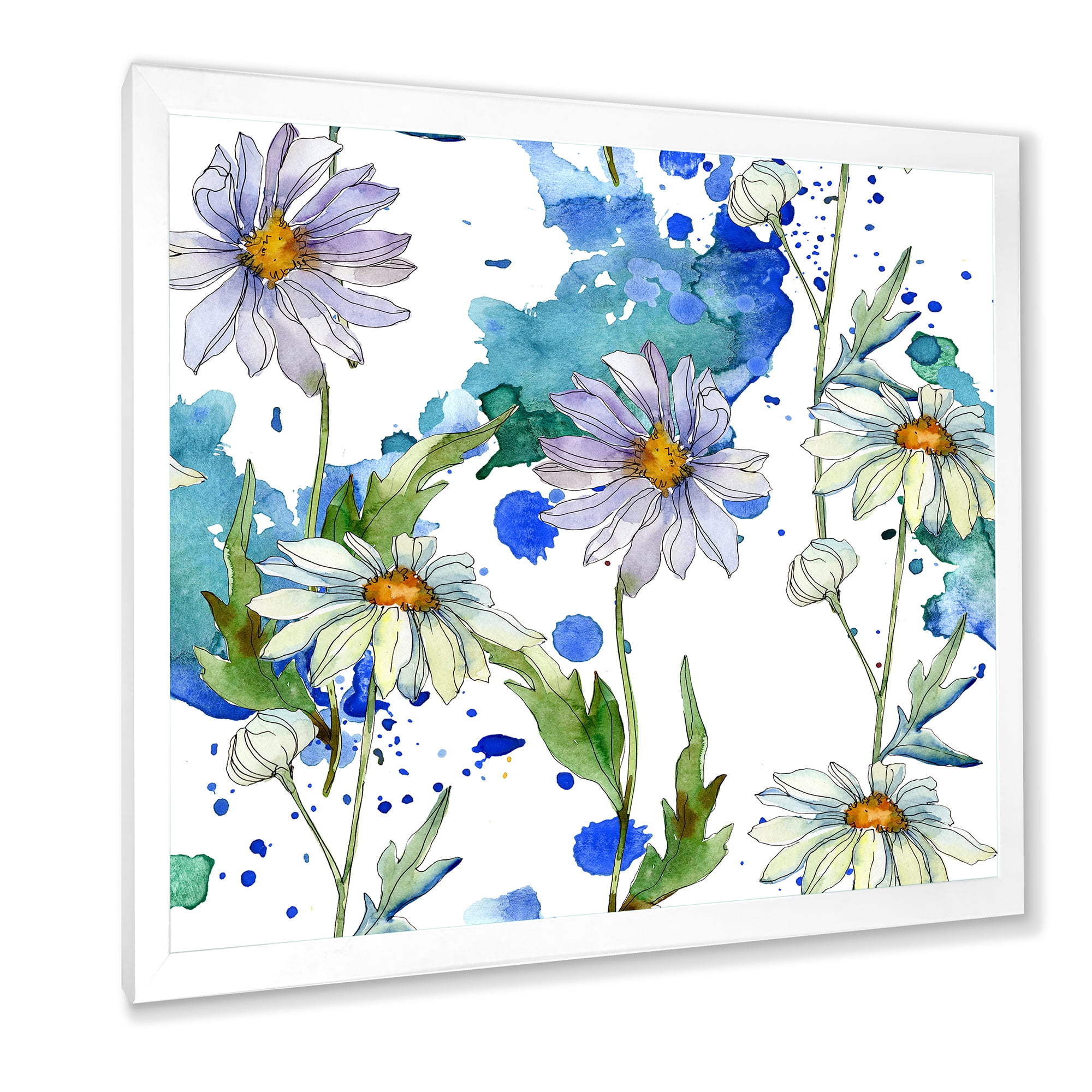 Designart 'Daisies With Green Leaves and Background' Traditional Framed Art Print