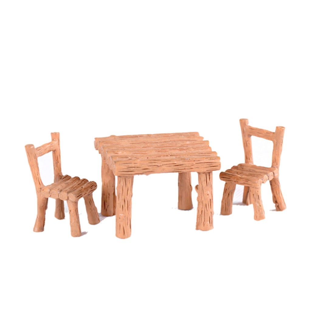 3pcs/Set Table Chair Resin Craft Micro Landscape Ornament Miniature Fairy Garden 