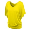 thumbnail image 4 of Lenago Fashi Casual Women Solid Short Sleeve Batwing Sleeve Blouse V-Neck Loose Tops, 4 of 6