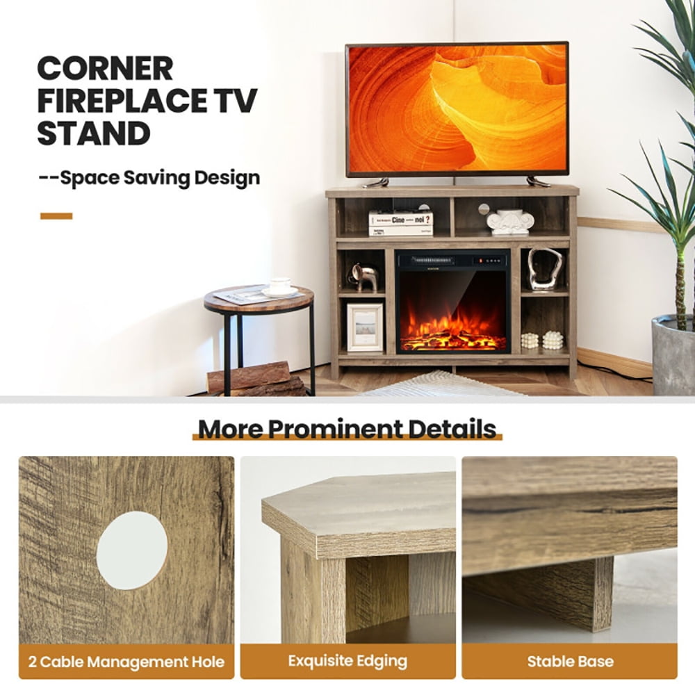 Finihen TV Stand, TV Cabinet, Modern Corner TV Stand with Adjustable Shelves for TVs up to 48 Inch, Media Entertainment Center with Storage, for Living Room, Bedroom, Natural