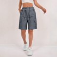 thumbnail image 5 of Women's Drawstring Pockets Cargo Elastic Waist Hiking Bermuda Shorts for Casual Summer Dark Gray L, 5 of 6