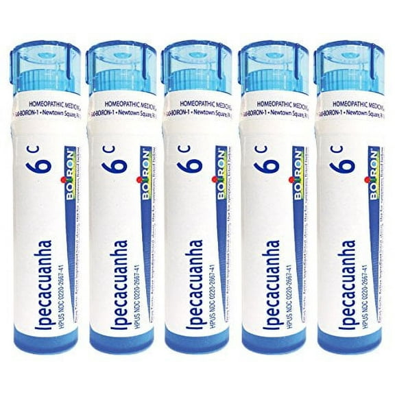 Boiron Ipecacuanha 6C, 5 Pack of 80 Pellet Tubes, Homeopathic Medicine for Nausea
