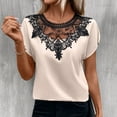 thumbnail image 5 of Mittory Summer Tops for Women Dressy Casual Lace V-Neck Short Sleeve Shirts Trendy Comfy Pleated Blouse T-Shirt, 5 of 7