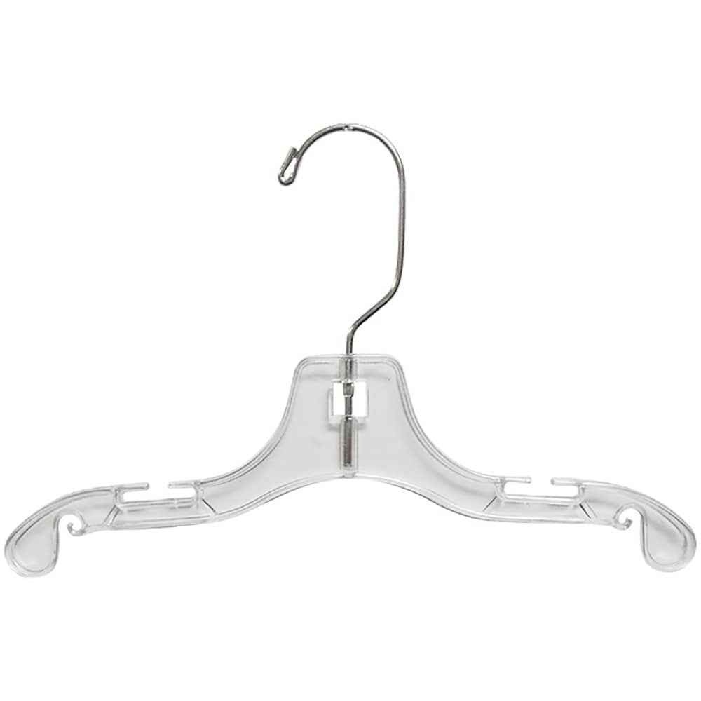 Clear Plastic Junior Top Hanger, Small 14 inch Space Saving Teen hangers with Notches and 360 Degree Chrome Swivel Hook (Set of 50) by International Hanger
