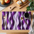 thumbnail image 2 of Purple Striped Ombre Placemats Set of 2, Modern Purple Moire Geometric Washable Wipeable Table Mats for Dining Tables, Indoor Outdoor Kitchen Place Mats for Holiday Party Table Decor, 2 of 9