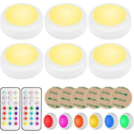 

MesaSe 6 Pack LED Puck Lights with Remote Control Wireless Under Cabinet Lighting Battery Powered Lights Stick on Lights Color Changing Lights with Dimmer and Timer AA Battery Operated