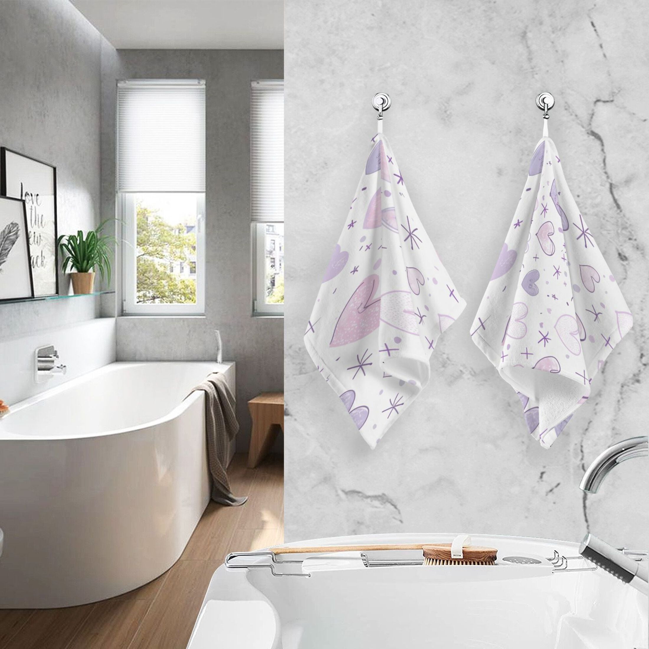 Cotton Towel Two-Piece 16x28 Inch One Sizex2 Face Towel Set Towel Set Cotton Hand Bath Towel Bathroom Beach Purple Heart