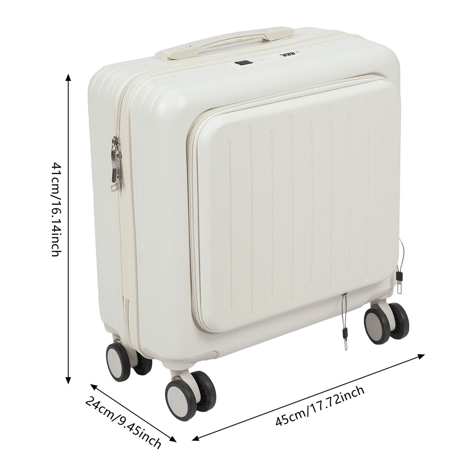 18 Inch Underseat Carry On Luggage with Wheels,Small Hard Shell Suitcase for Weekender,180° Top Opening Lightweight Travel Suitcase (White)