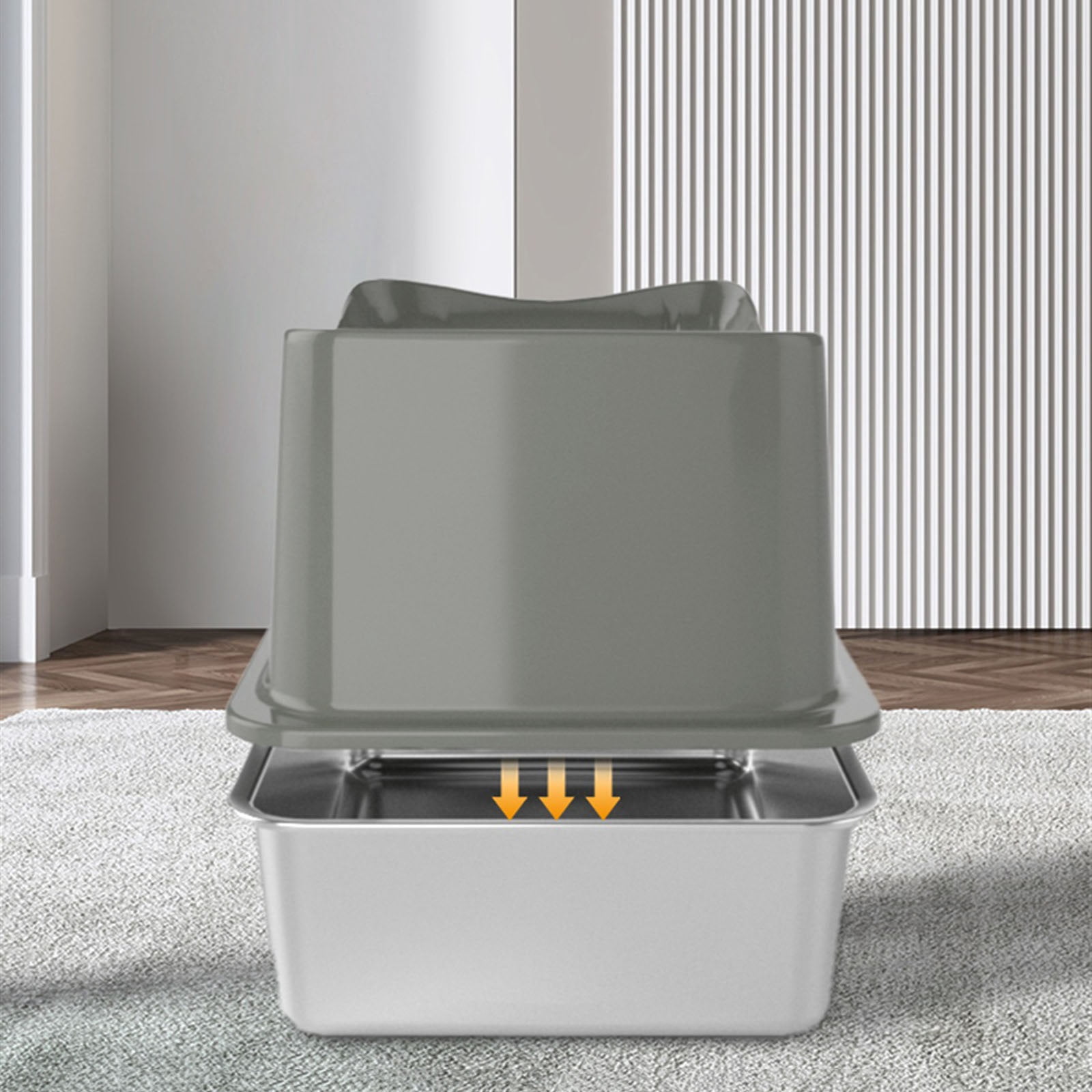 Stainless Steel Cat Litter Box Top Entry XL with Lid, Metal Litter Box with Scoop for Big Cats, Non-Sticky, Easy Clean