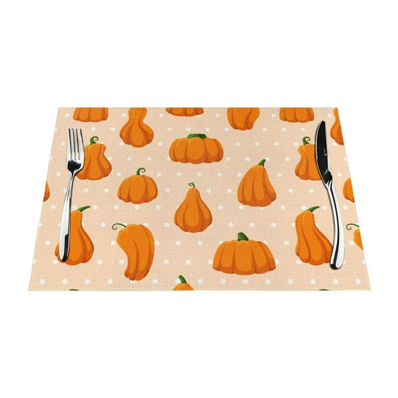 XMXT 6 Pcs Woven Placemats, Cartoon Pumpkin Seaso Stain Resistant Anti-Skid Placemat for Kitchen Table, 12 x 18 inches