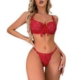 thumbnail image 1 of Gibobby Conjuntos de bragas de encaje Lencería de dos piezas para mujer, sexy con encaje floral, escote en V profundo, brasier inalámbrico y tanga exótico(Rojo, M), 1 of 5