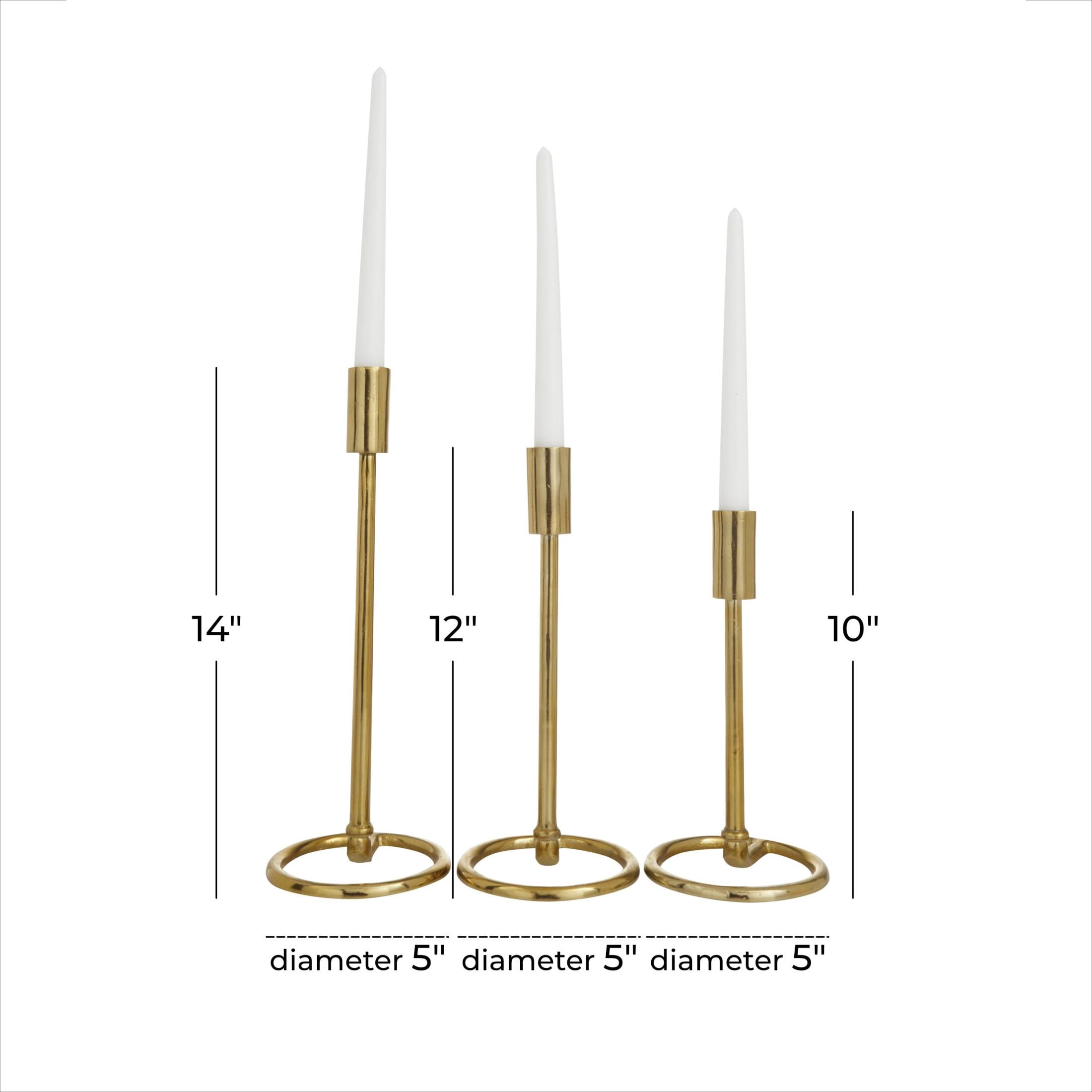 DecMode 3 Candle Gold Aluminum Metal Tapered Candle Holder with Ring Bases, Set of 3