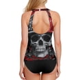thumbnail image 2 of Women's Printed Tankini Top - High Elasticity Slim-Fit Swimsuit with Removable Straps & Cups, Perfect for Beach & Pool Parties，A Skull, 2 of 7