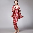 thumbnail image 4 of Women's Ice Silk Silk Pajamas Three-Piece Spring and Summer Dragon Robe Printed Homewear Suit High-Grade Comfortable Pajamas, 4 of 9