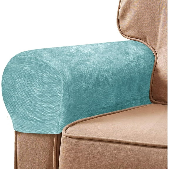 Nvzi 2 Pcs Chenille Stretch Armrest Covers for Chairs and Sofas Couch Solid Color Non-Slip Arm Covers Armchair Slipcovers for Recliner with Twist Pins, Sky Blue