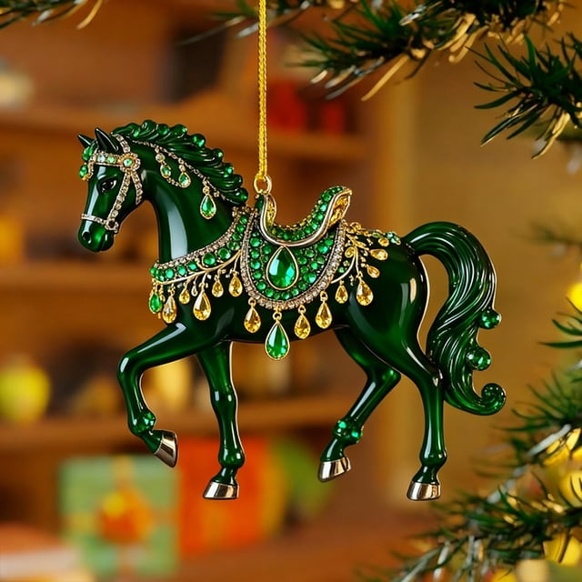 Christmas Tree Pendant Decoration with Twinkling Yellow Lights and Frenchie Santa Topper for Tree or Party Display