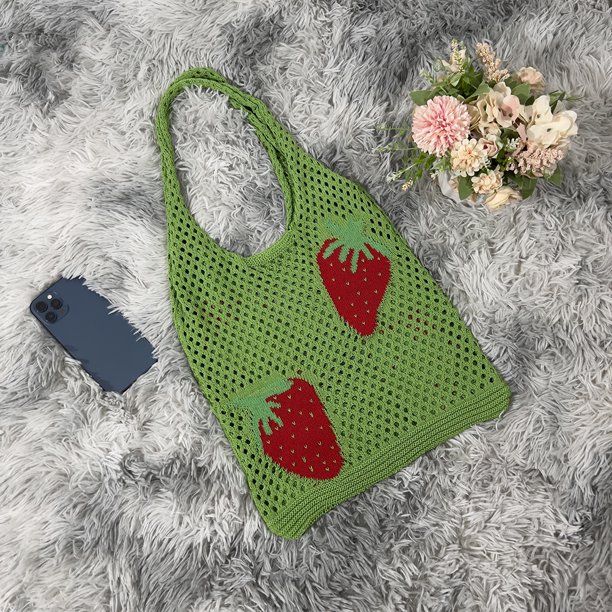 Bolso informal para mujer, bolso tejido con patrón de fresa estético para mujer y niña Wdftyju Para Estrenar