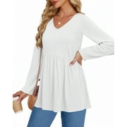 UVN Fall Blouses for Women Long Sleeve V Neck Peplum Tunic Tops Casual Babydoll Flowy T Shirts