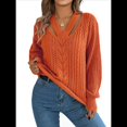 thumbnail image 2 of Suéter Informal de Cuello en V Ahuecado para Mujer, Suéter de Punto de Larga, Suéteres Superiores. Color Naranja M, 2 of 10