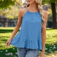 thumbnail image 2 of Fewfanhot Tank Tops for Women Crewneck Spaghetti Strap Pleated Ruffle Hem Sleeveless Cami Tank Peplum Top, 2 of 8