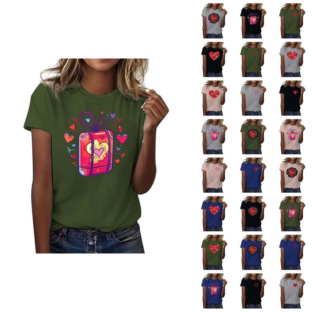 T-shirt Femme Saint-Valentin 2026 Mode Manches Courtes Col Rond Cœur Graphique