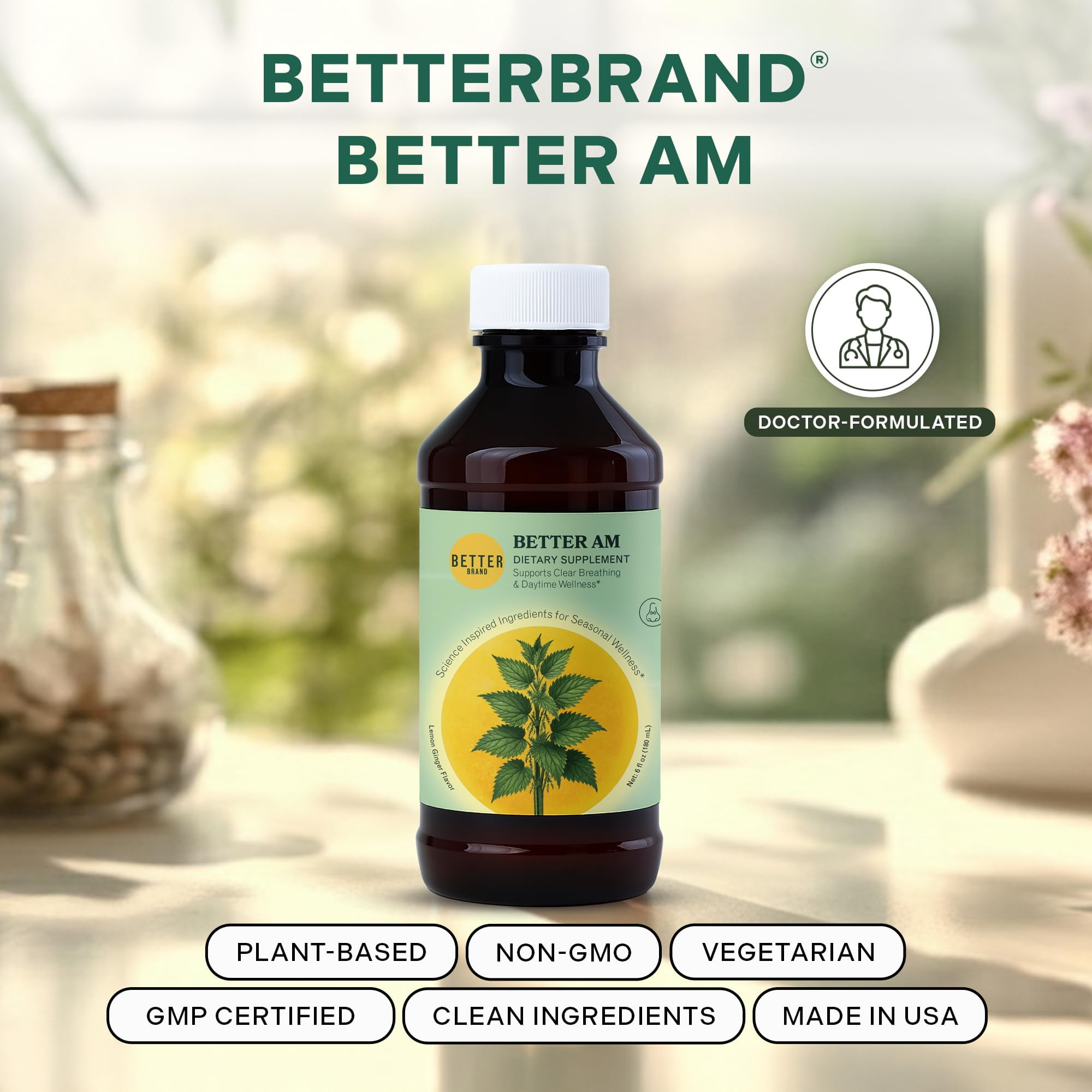 Betterbrand BetterAM Daytime Wellness Syrup – Natural Non-Drowsy Support for Immune, Sinus, Energy & Respiratory Health with Elderberry, Quercetin, Cordyceps & Ginseng