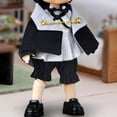 thumbnail image 1 of Ropa para muñecas, disfraz para niños, juguete encantador para muñeca, conjunto de camiseta y pantalones a escala 1/12, accesorio para muñeca bebé, ve negro, 1 of 10