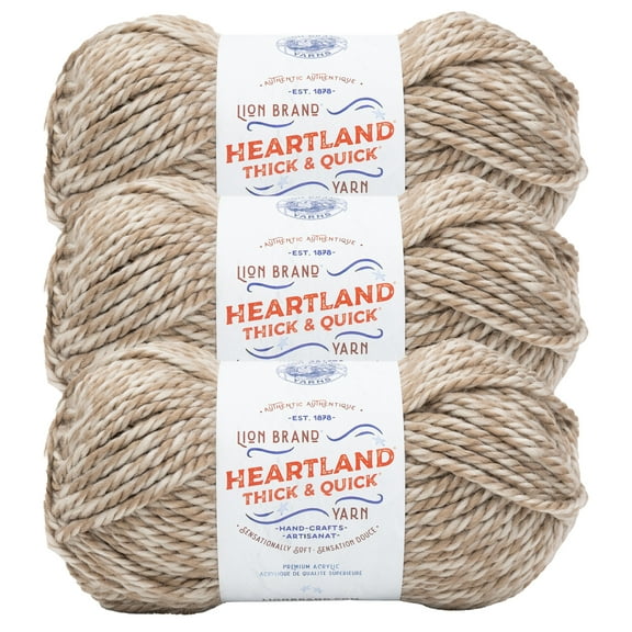 Lion Brand Yarn Heartland Thick & Quick Balboa Super Bulky Acrylic Beige Yarn 3 Pack