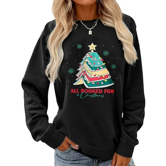 Merry Christmas Sweatshirt Christmas Tree Print Long Sleeve Shirt for Women